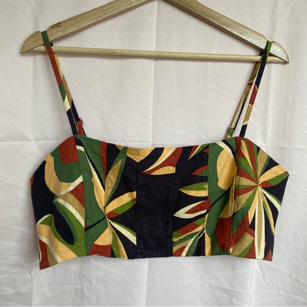 House of Harlow 1960 Tropical Palm Print Crop Top Size Large Linen Blend Island